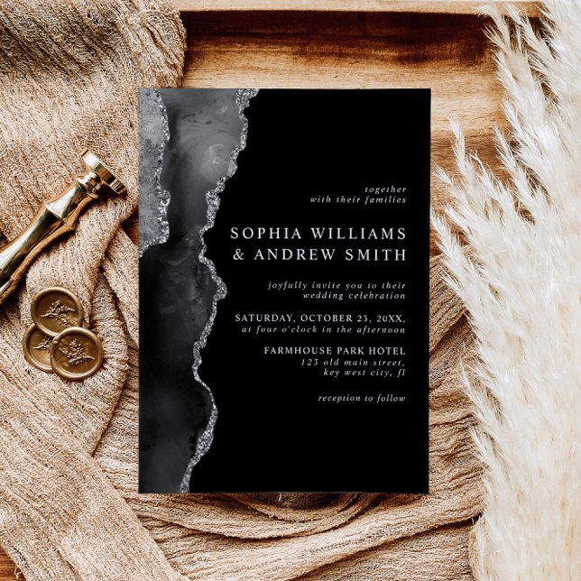 Black & Desert Silver Wedding Invitation (Creator Uploaded)