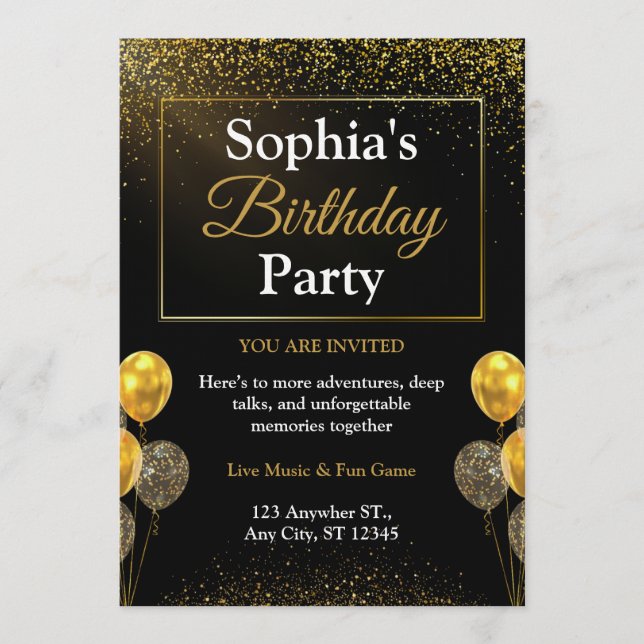 Black design Birthday Invitation Card Template (Front)