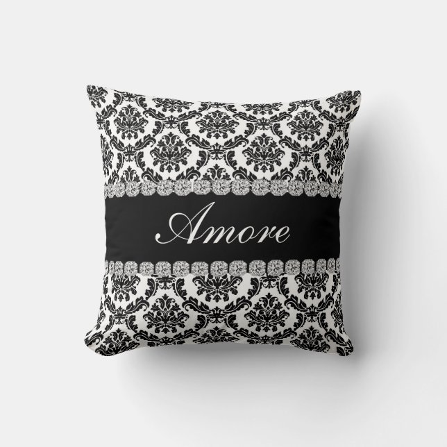 BLACK DESIGN DAMASK   Bling Look Pillow AMORE Gift (Front)