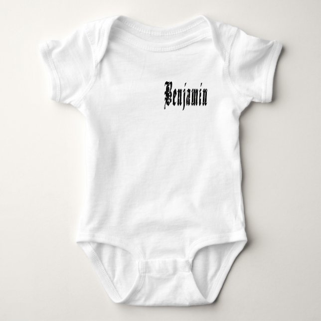 Black Designed Benjamin Name,  Baby Bodysuit (Front)
