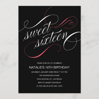 Black Designer Sweet Sixteen Invitations