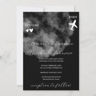 Black Destination plane flight abroad wedding Invitation