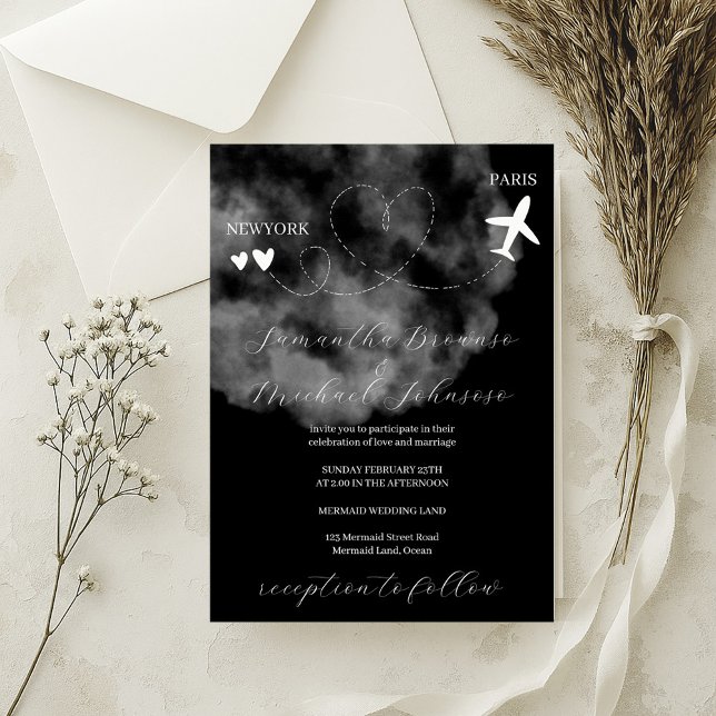 Black Destination plane flight abroad wedding Invitation (Creator Uploaded)