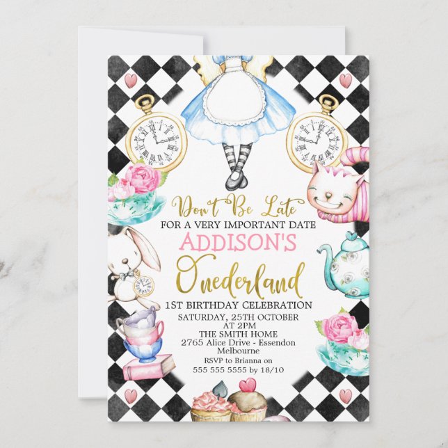 Black Diamond Alice In Onderland Birthday Invitati Invitation (Front)