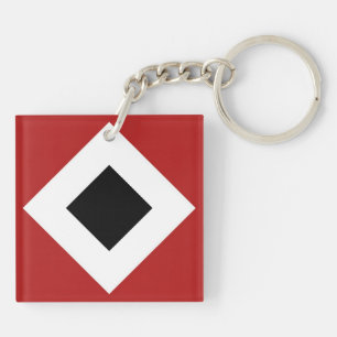 Black Diamond, Bold White Border on Red Key Ring