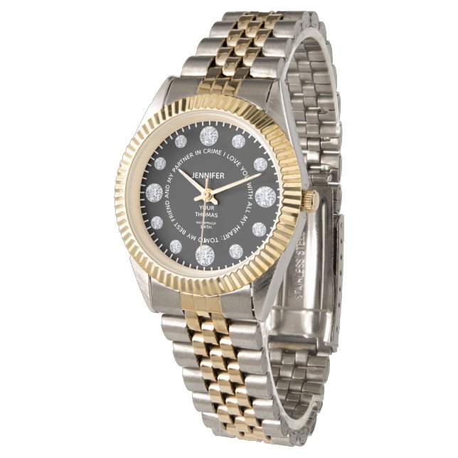 Black Diamond Custom Sentimental Saying On Dial Watch (Angled)