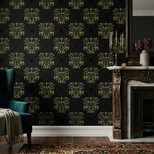 Black Diamond Damask Pattern Wallpaper