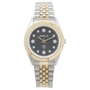 Black Diamond Dial Steel & Gold Bracelet Watch