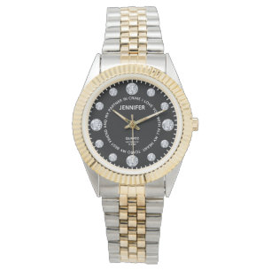Black Diamond Dial With Customizable Saying Dial Watch
