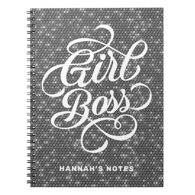 Black Diamond Glam Girl Boss Typography Notebook (Front)