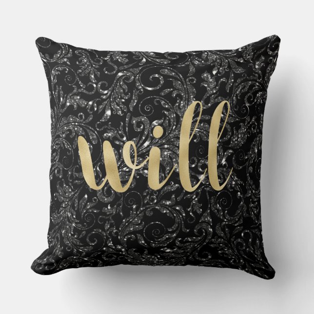 Black Diamond Gold Letter Pillow.. Will Cushion (Front)