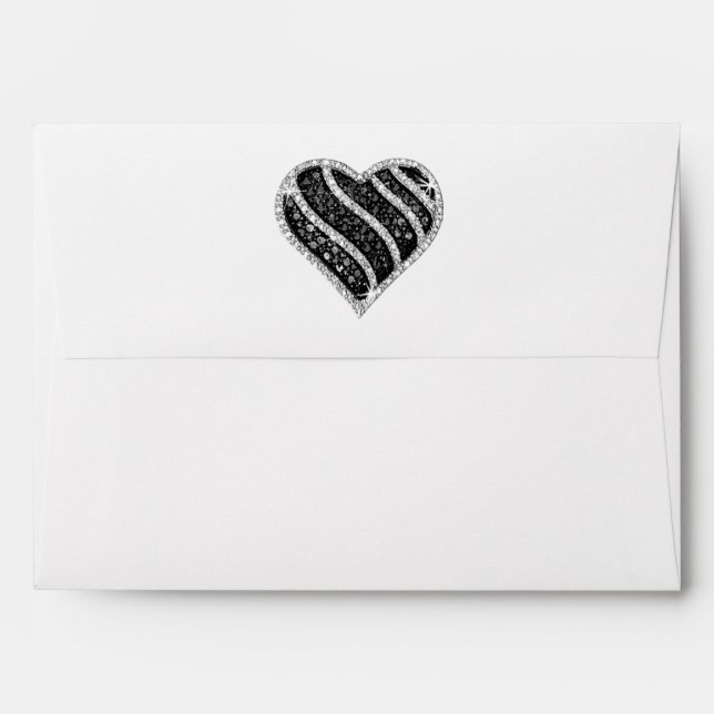 Black Diamond Heart Faux Silver Glitter Envelope (Back (Top Flap))