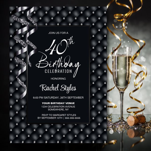 Black Diamond Pattern 40th Birthday Party Invitation (Creator Uploaded)