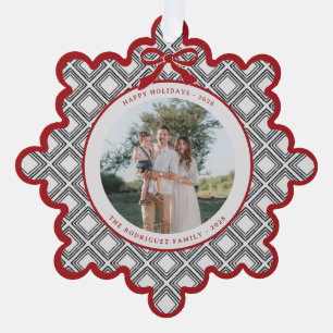 Black Diamond Pattern Holiday Ornament with Photo