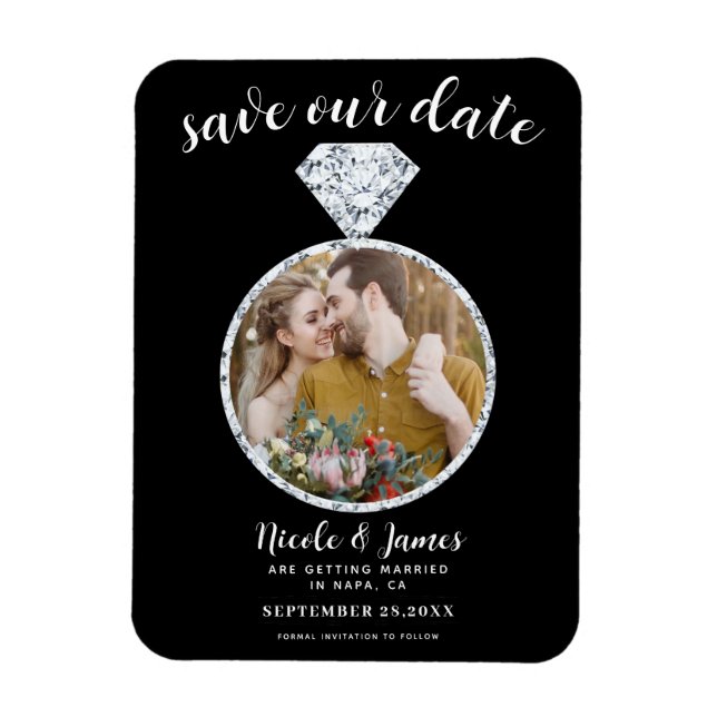 Black Diamond Ring Bling Photo Save the Date Magnet (Vertical)