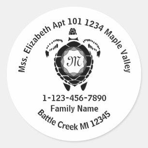 Black Diamond Sea Turtle Family Home Address Classic Round Sticker