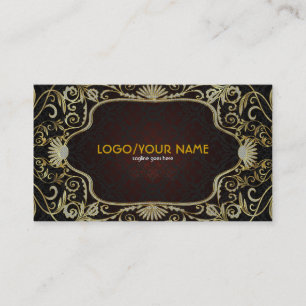 Black Diamonds& Gold Pattern Vintage Floral Frame Business Card