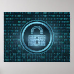 Black Digital Binary Data on Computer Screen Poster
