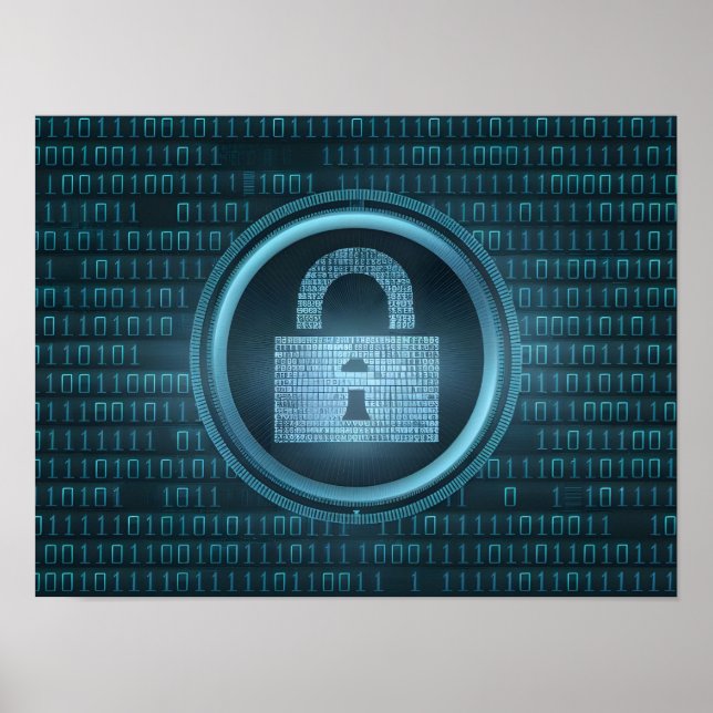 Black Digital Binary Data on Computer Screen Poster (Front)