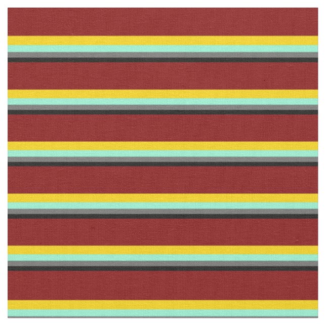 Black, Dim Grey, Aquamarine, Yellow & Maroon Fabric (Close Up)
