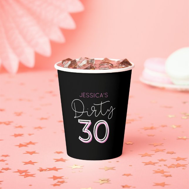 Black Dirty Thirty Custom Name Birthday Cups (Insitu)