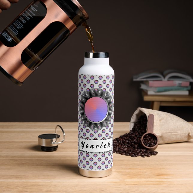 Black Disc Ribbon by Kenneth Yoncich Water Bottle (Coffee)
