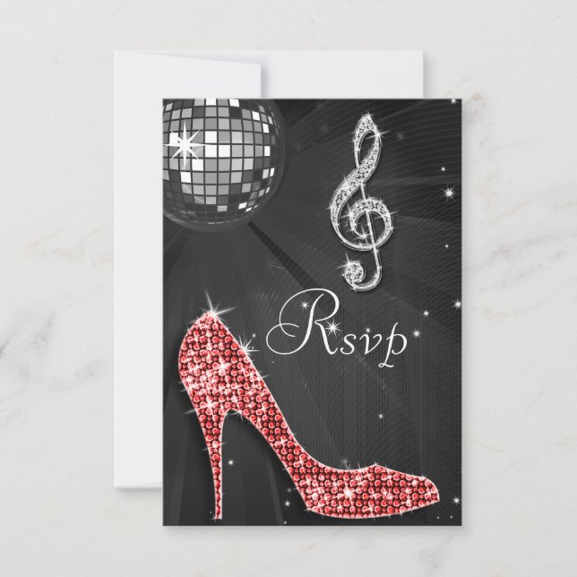 Black Disco Ball Sparkle Heels RSVP Card (Front)