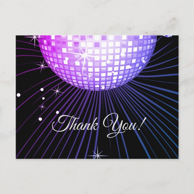 BLACK, DISCO PARTY, DANCE, BIRTHDAY THANK YOU CARD (Front)