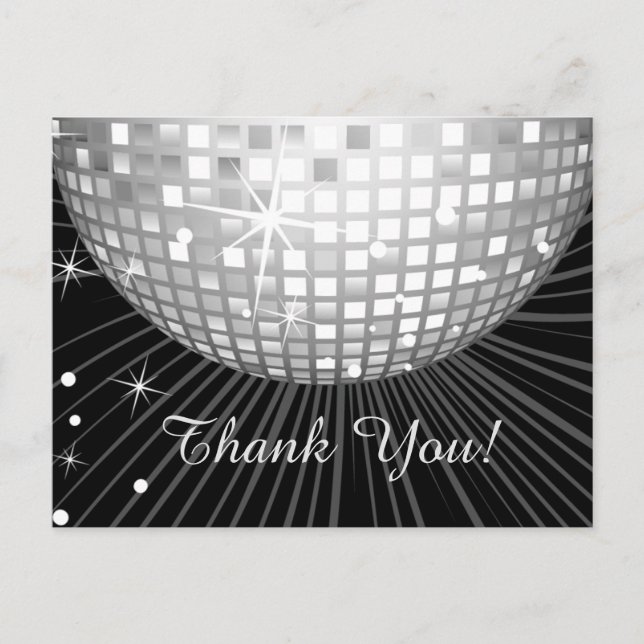 BLACK, DISCO PARTY, DANCE, BIRTHDAY THANK YOU CARD (Front)