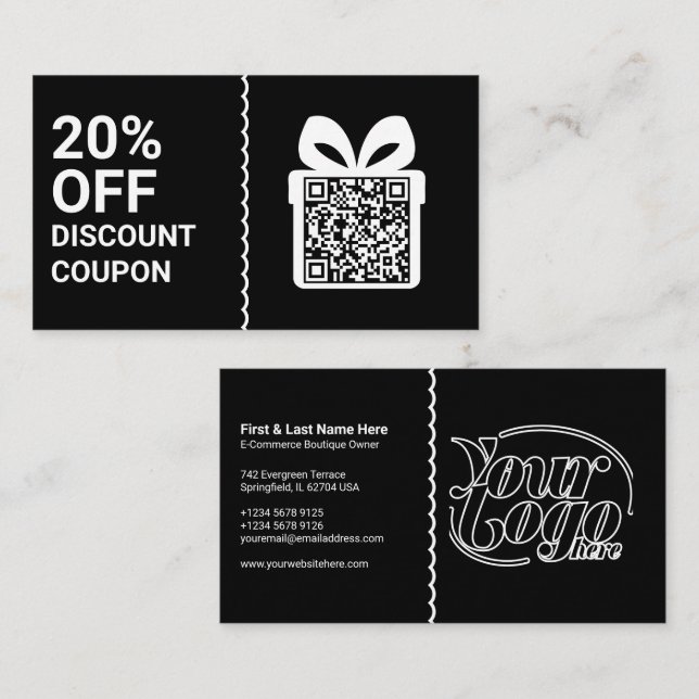 Black Discount Coupon QR Code Marketing Business Card (Front/Back)