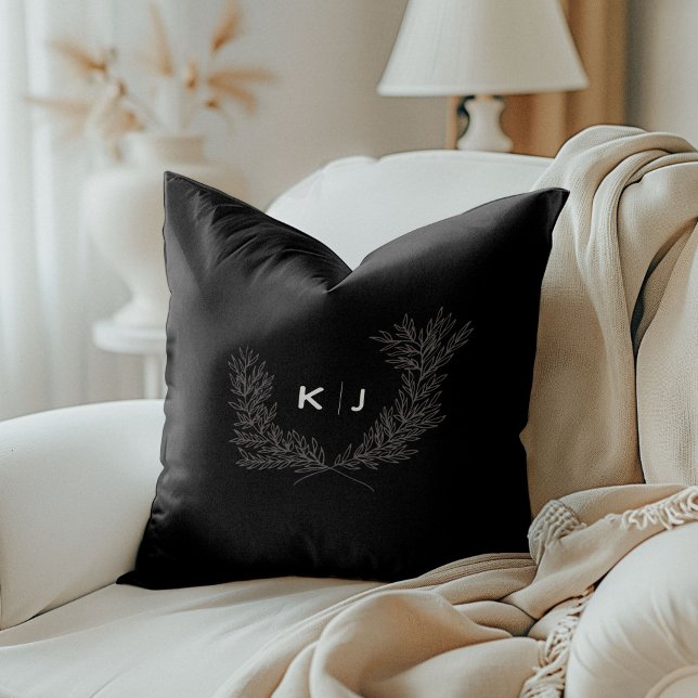 Black Distinguished Monogram Cushion (Black Distinguished Monogram Throw Pillow)