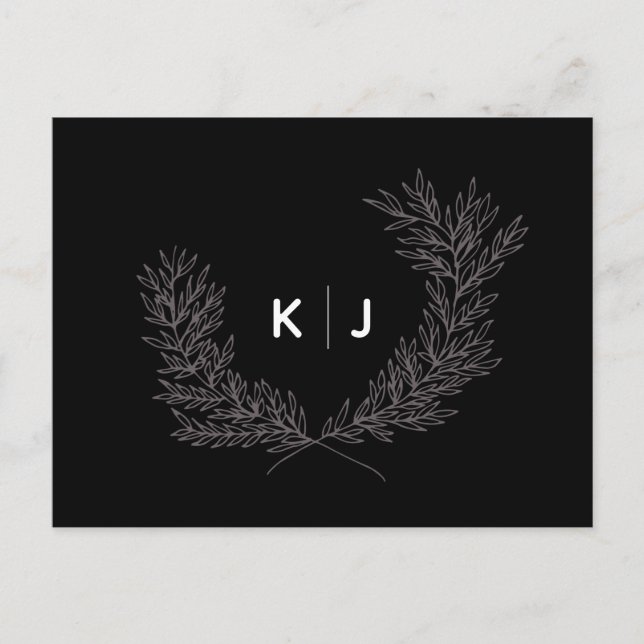 Black Distinguished Monogram Wedding RSVP Cards (Front)