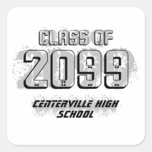 Black Distressed Modern Class of Square Sticker