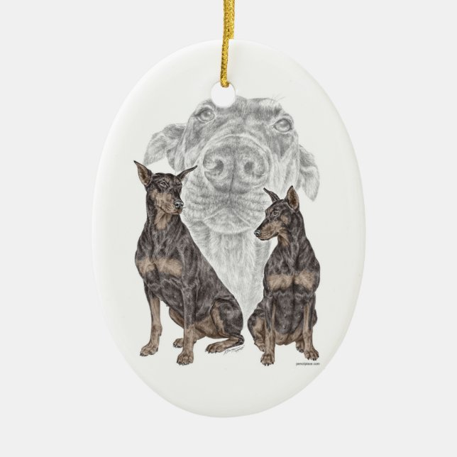 Black Doberman Dogs Ceramic Tree Decoration (Front)