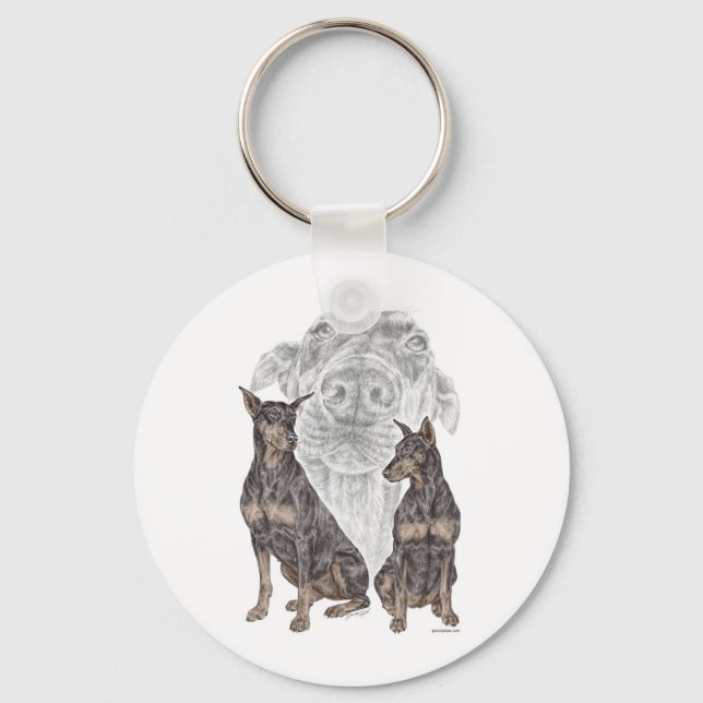 Black Doberman Dogs Key Ring (Front)