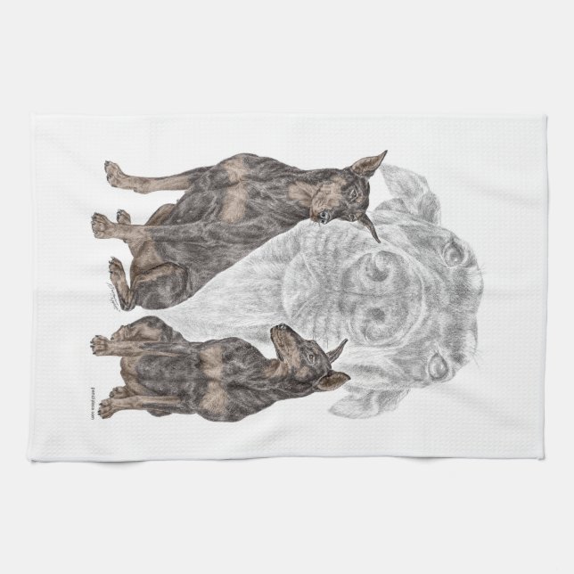 Black Doberman Dogs Tea Towel (Horizontal)