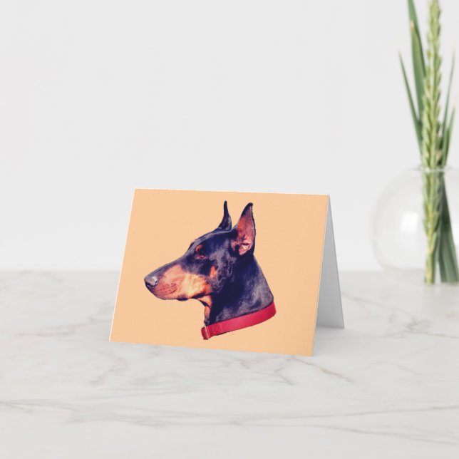 Black Doberman Face Customisable Note Card (Front)