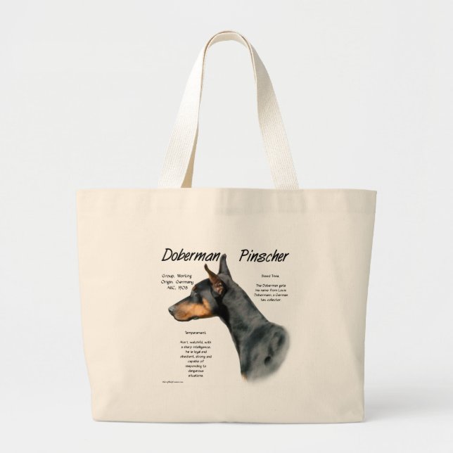 Black Doberman Pinscher History  Large Tote Bag (Front)
