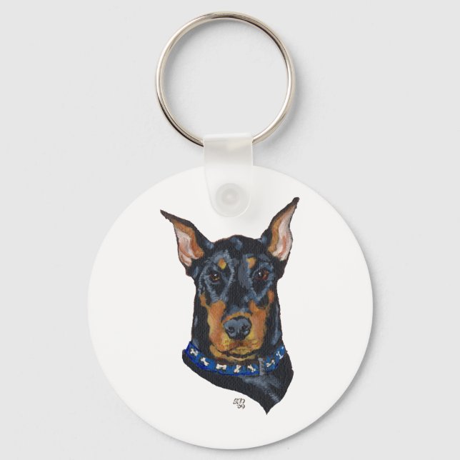 Black Doberman Pinscher Key Ring (Front)