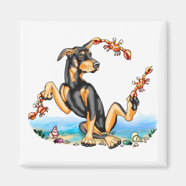 Black Doberman Pinscher Kinda Crabby Magnets (Front)