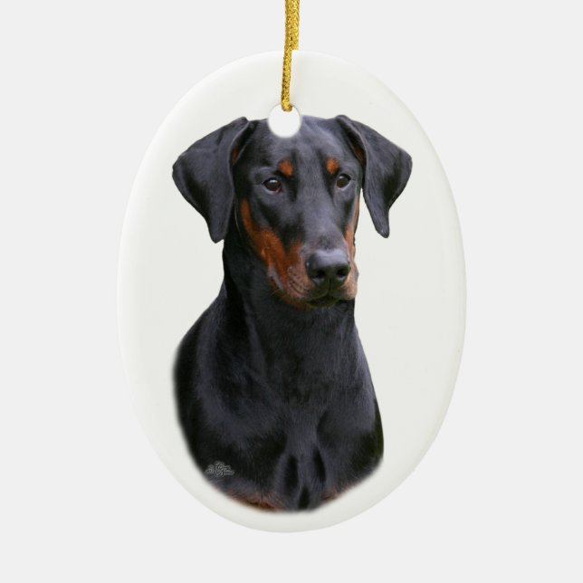 Black Dobermann Pinscher natural ears ornament (Front)