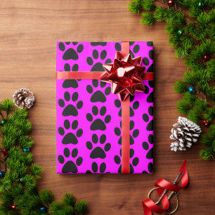 Black Dog/Cat/Animal Paw Prints on Pink Wrapping Paper