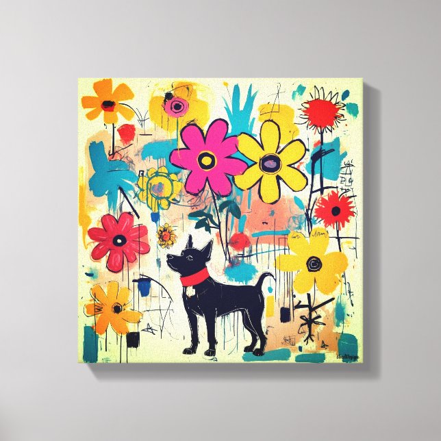 Black Dog Doodle Art Canvas Print (Front)