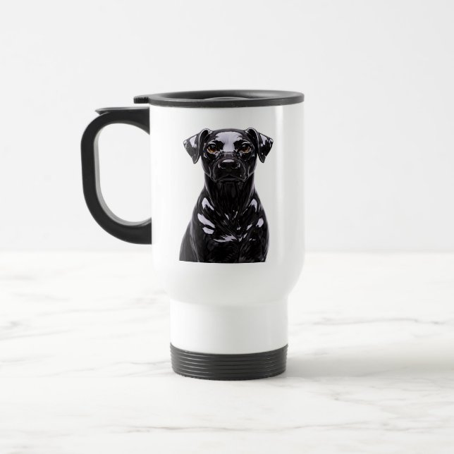 Black Dog Face Illustration Travel Mug (Left)