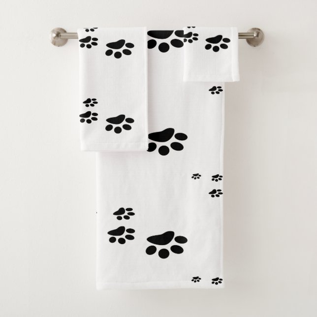 Black  Dog Footprints Bath Towel Set (Insitu)