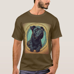 Black Dog Framed by Ornate Artistic Design T-Shirt