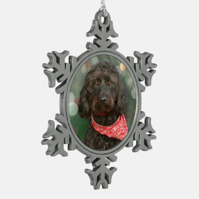 black dog labradoodle Christmas Snowflake Pewter Christmas Ornament (Left)
