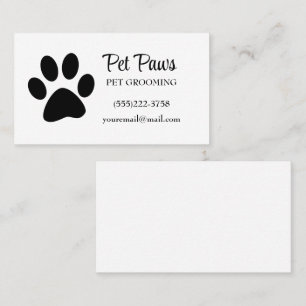 Black Dog Paw on White Pet Grooming Service   Business Card