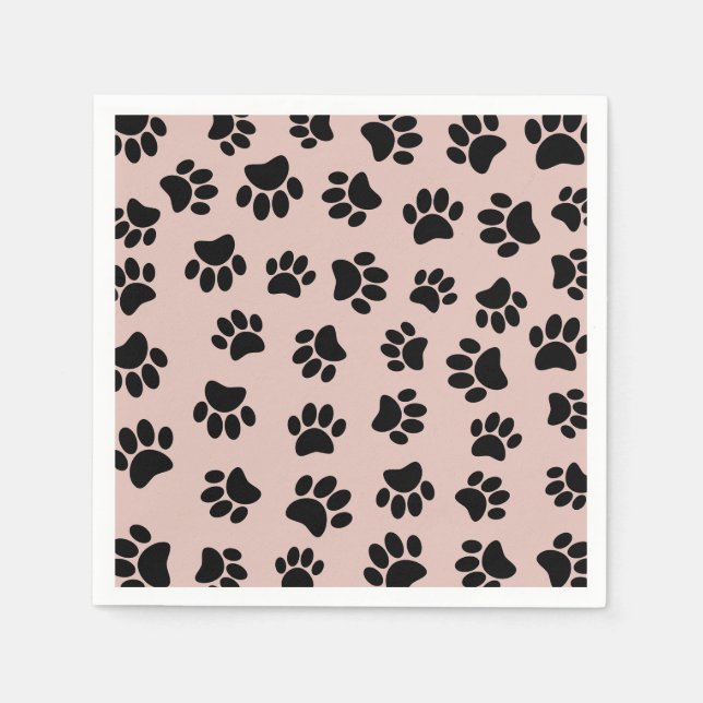 Black Dog Paw Pattern On Rose Gold Napkin (Front)