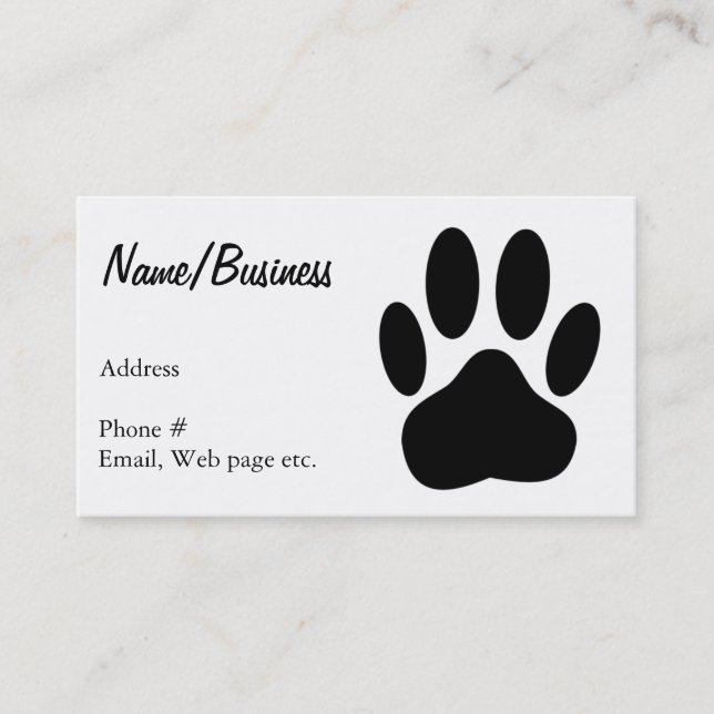 Black Dog Paw Print Custom Business Card (Front)